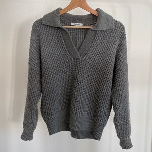 Madewell gray waffle stitch collared sweater